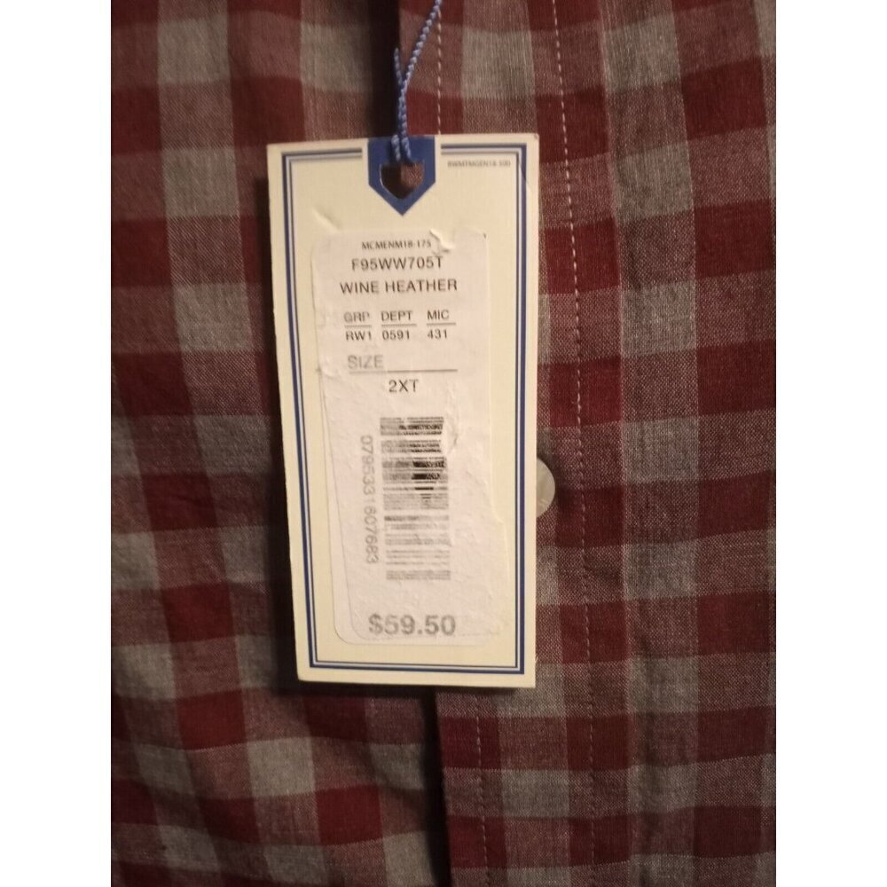 Rowm Mens Big & Tall Shirt Button Down Long Sleeve Red Gray Plaid Size 2XT NWT - Picture 3 of 13